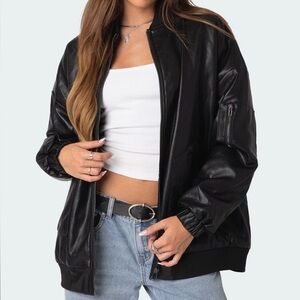Edikted Faux Leather Bomber Jacket